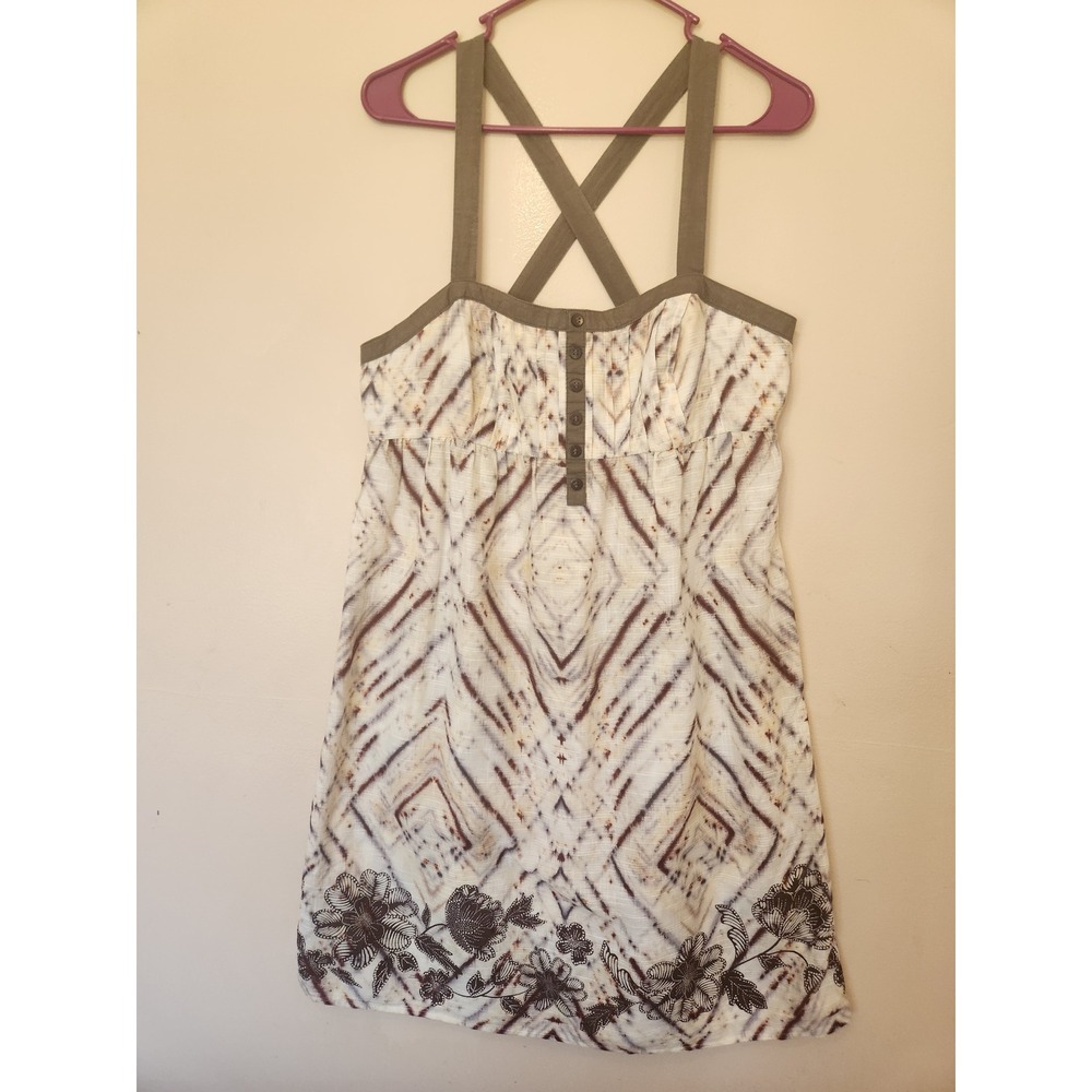 Eloise Anthropologie Cotton Tie Dye Floral Mini Dress Brown Olive Green Size M